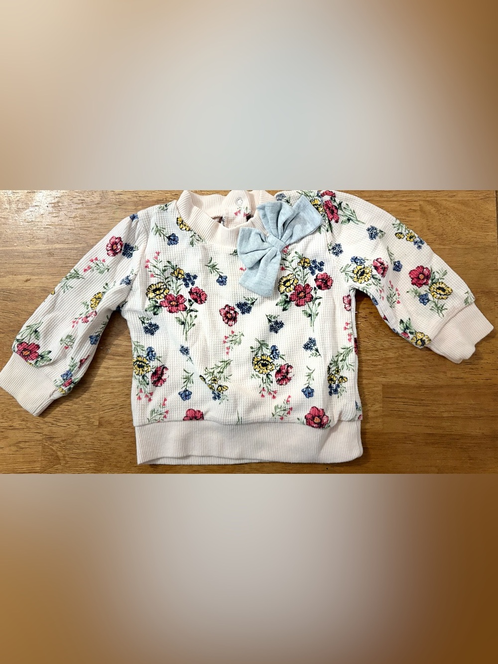 Laura Ashley Baby Cream Floral Knit Top with Blue Bow